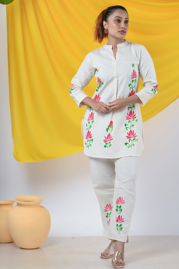 Lado's Ethinic Flower Printed Suit for Women - White