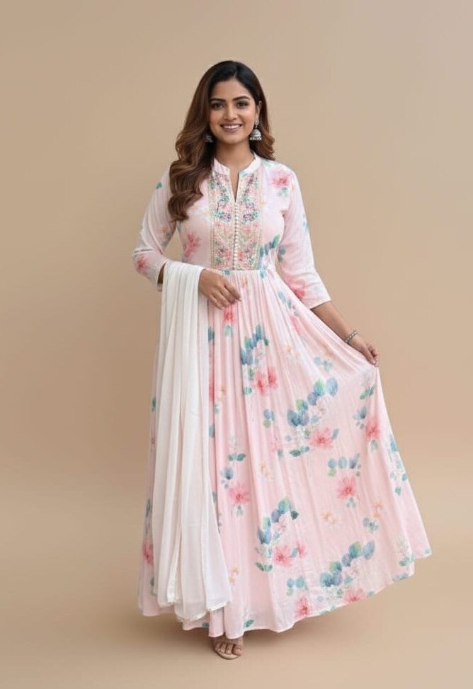 Ladocreations Festive Gown With Dupatta-LC7979