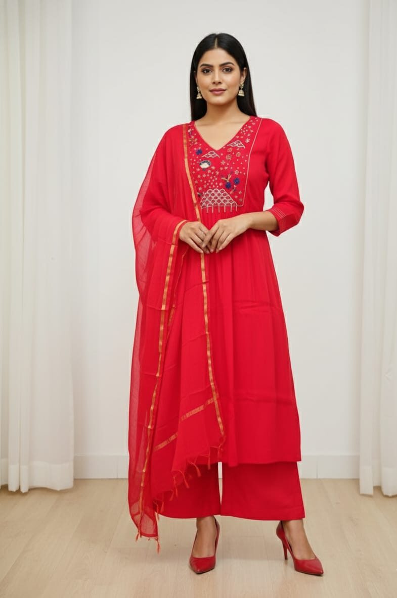 Ladocreations Three Piece Kurti Set-LCES100