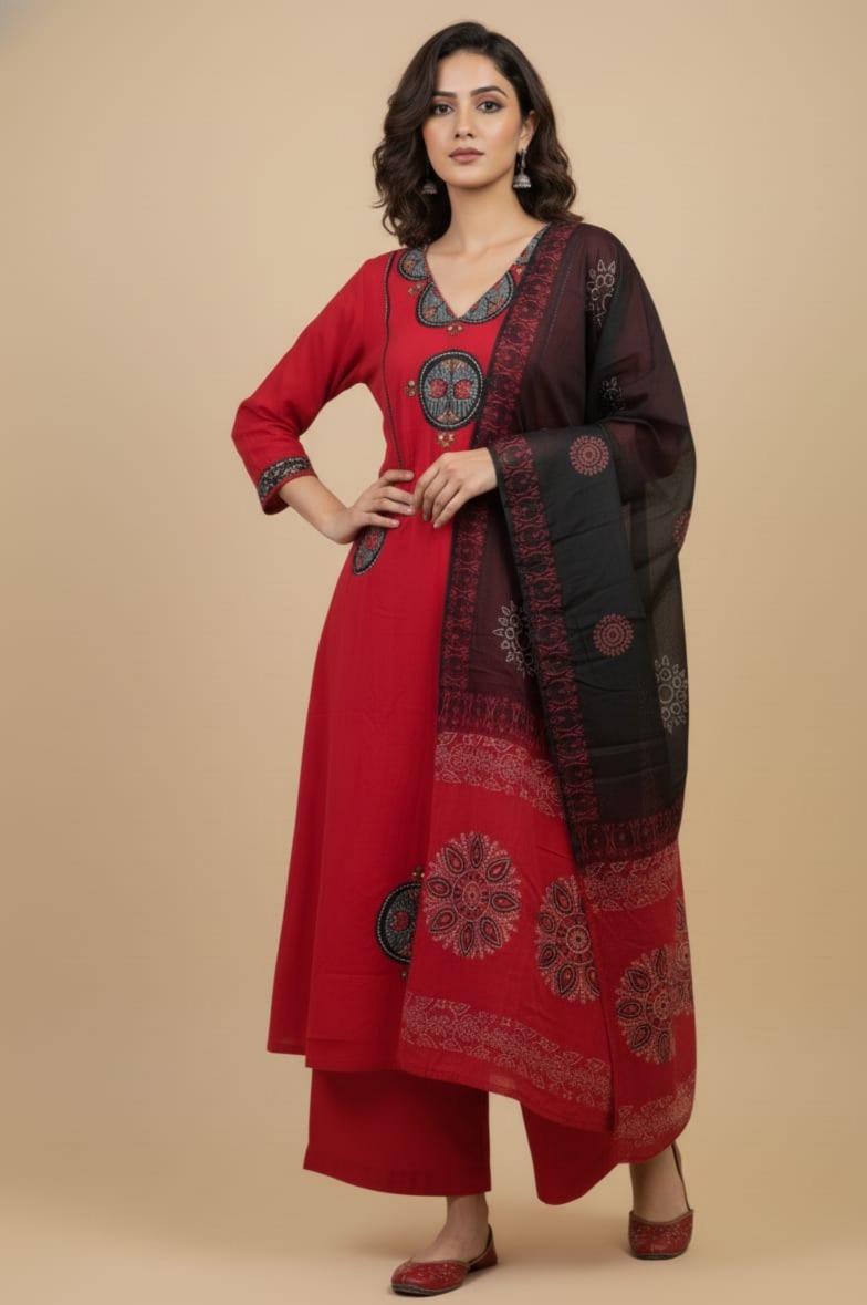 Ladocreations Three Piece Kurti Set-LCES93