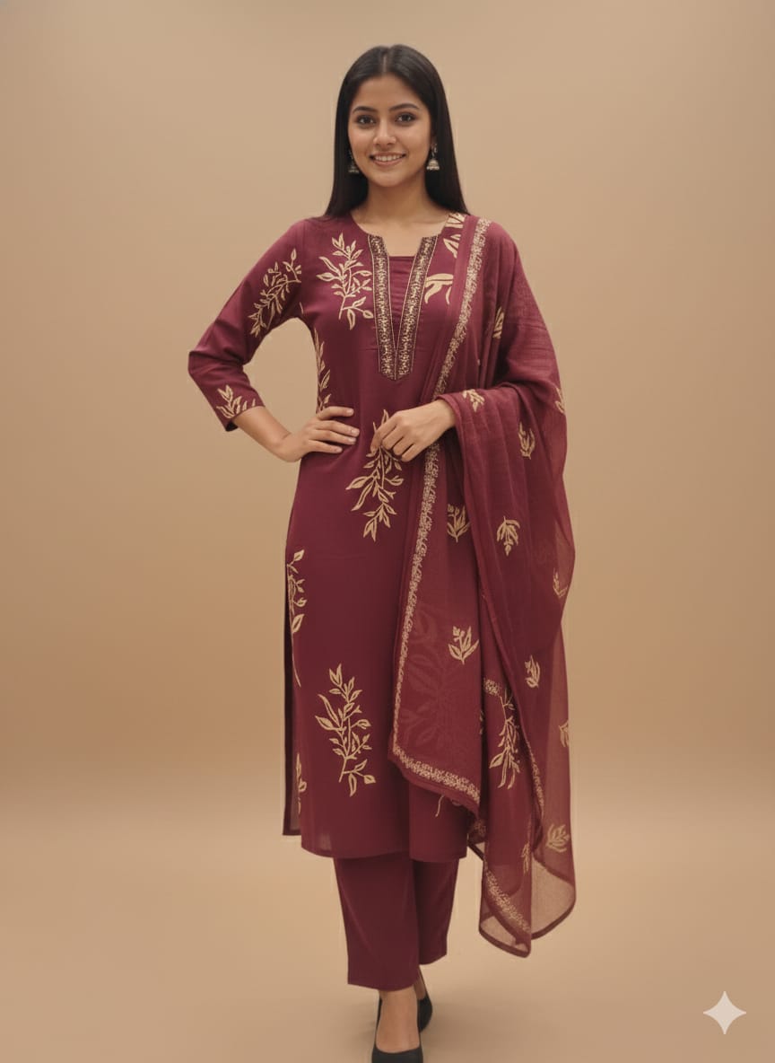 Premium Cotton Ethnic Three Piece Suit Set- LC140
